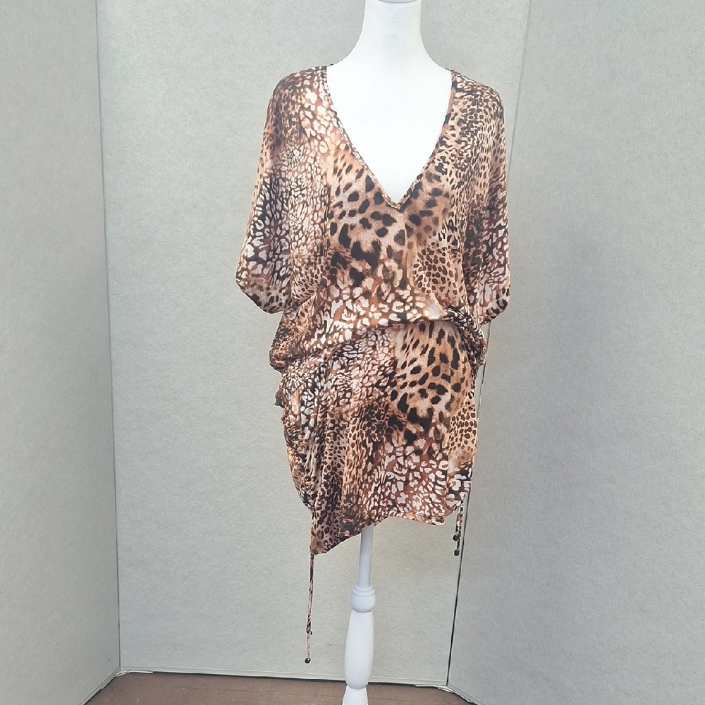 Bar III Leopard Print Swim Coverup - Brown and Tan